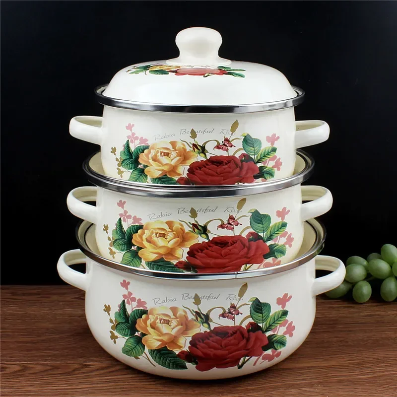 

Enamel Porcelain Stock Pot 16-26CM Three-piece Enamel StockInduction Cooker Universal Baby Mini MilkCooking Pot