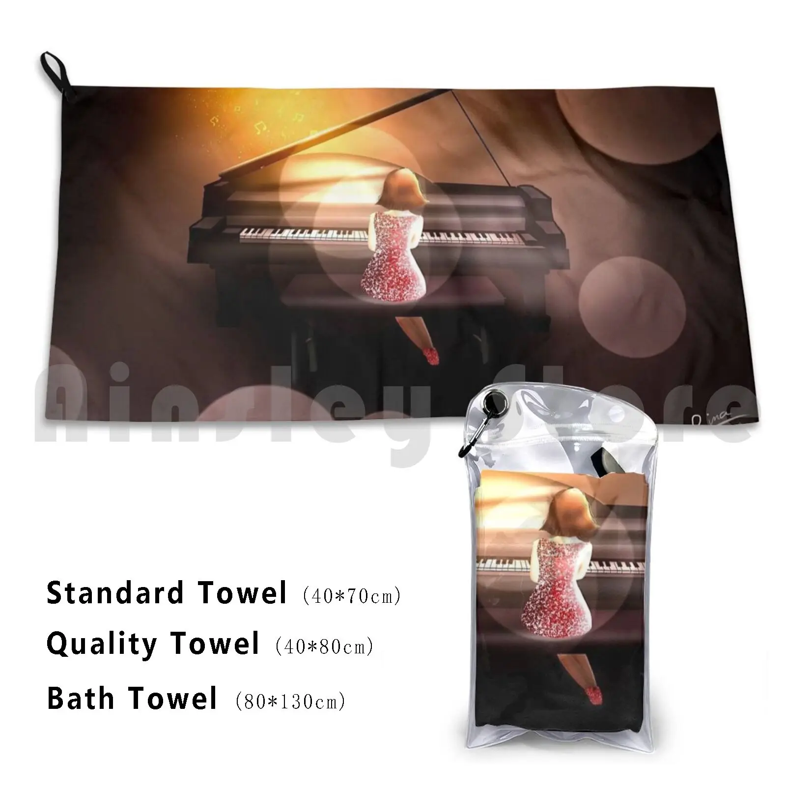 

Musical Night Custom Towel Bath Towel Piano Instrument Girlinred Fancy Girl Night Concert Dark Music Song