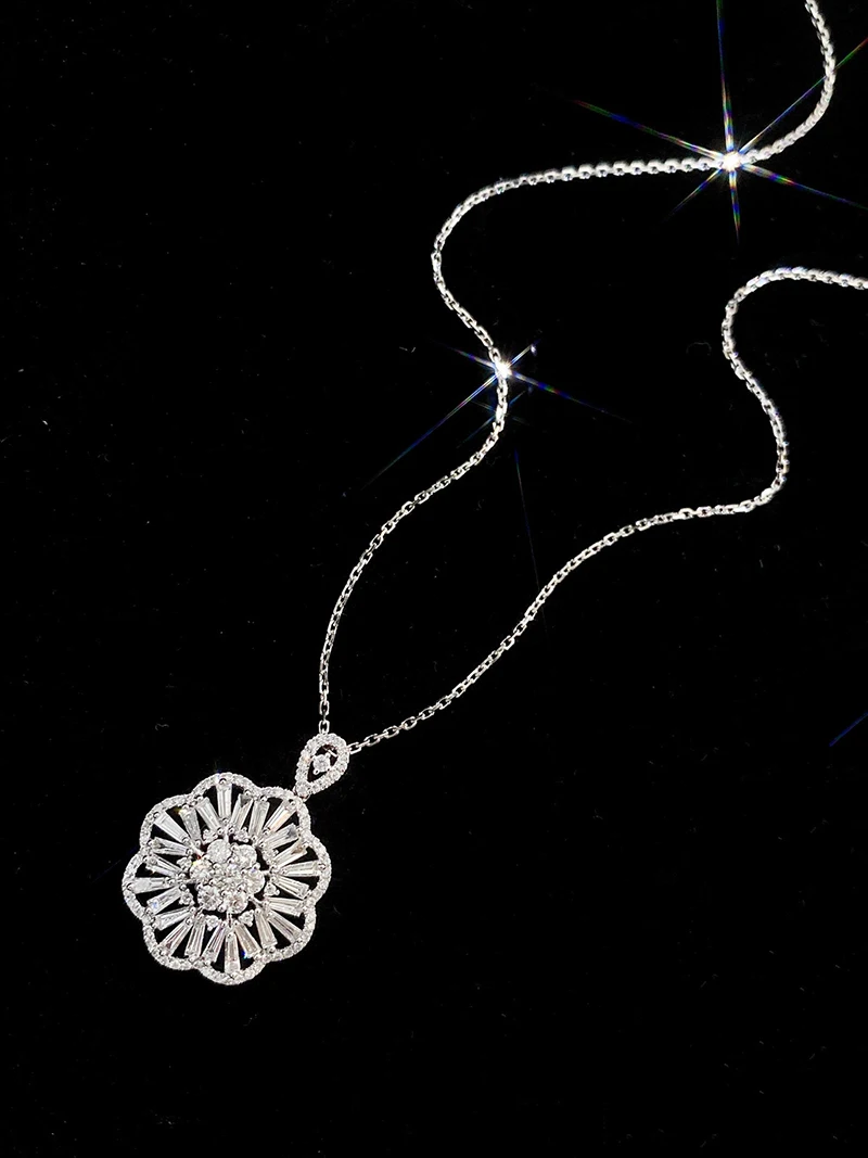 LUOWEND-Collier pendentif en or blanc 18 carats pour femme, style palais de luxe, véritable diamant naturel 1.5carat, bijoux de mariage