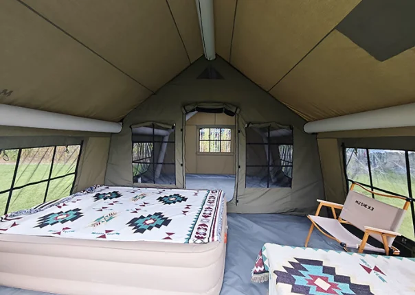 Military-style inflatable tent for outdoor camping, one-room one-bathroom camping house with roof tent, no need for setup.