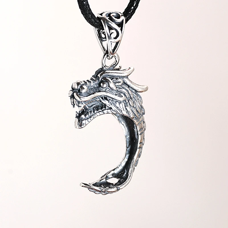 

925 Sterling Silver Pendant Chinese Loong Dragon Vintage Punk 13mm 14mm Pearl Beads Semi Mount Pendants Setting Handsome Cool