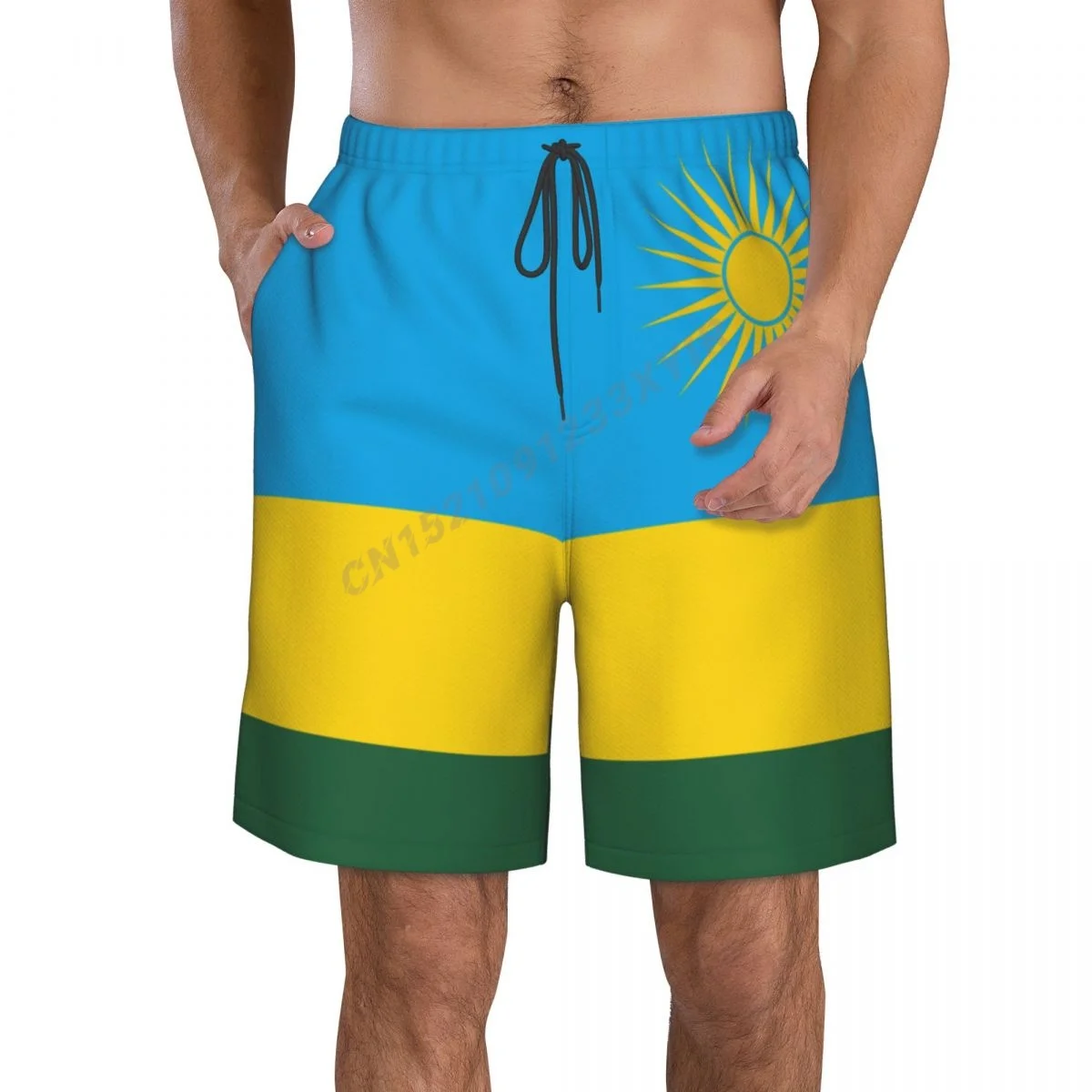 

Summer Men's Rwanda Flag Beach Pants Shorts Surfing M-2XL Polyester Swimwear Running