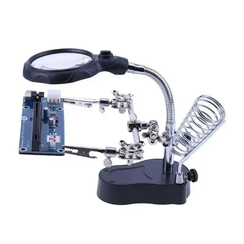 Lupa LED de escritorio con soporte – Tercera mano para soldadura - imagen 3