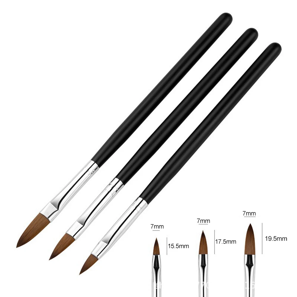 3pcs Shaping Builder Brush Pen Nail Art Acrylic Liquid Powder Carving Flower Manicure Tool Black Matte Handle Nail Supply #8-10