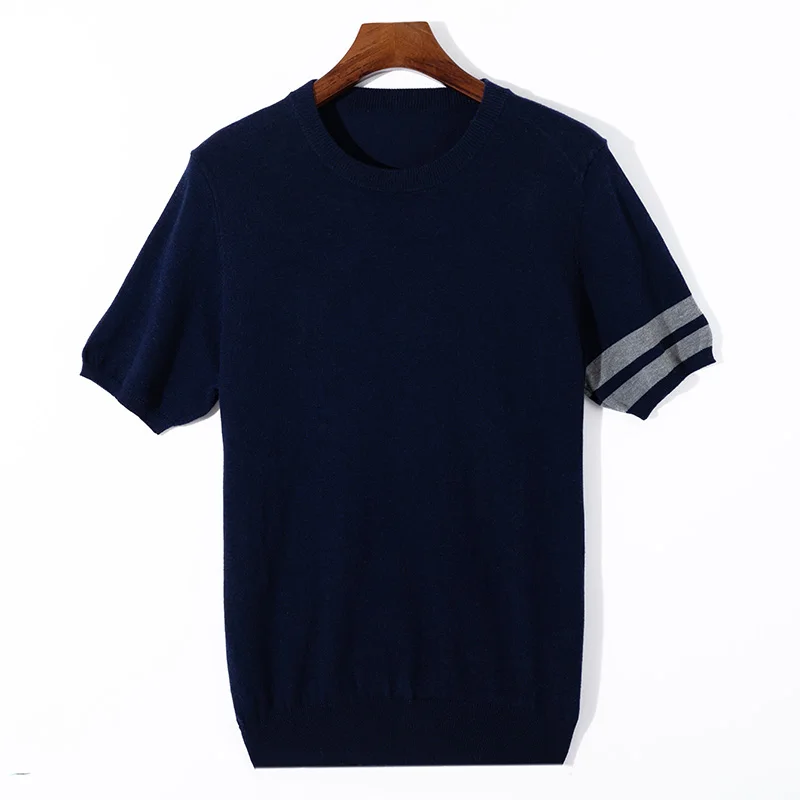 

Summer thin mulberry silk wool short-sleeved T-shirt men round collar youth everything