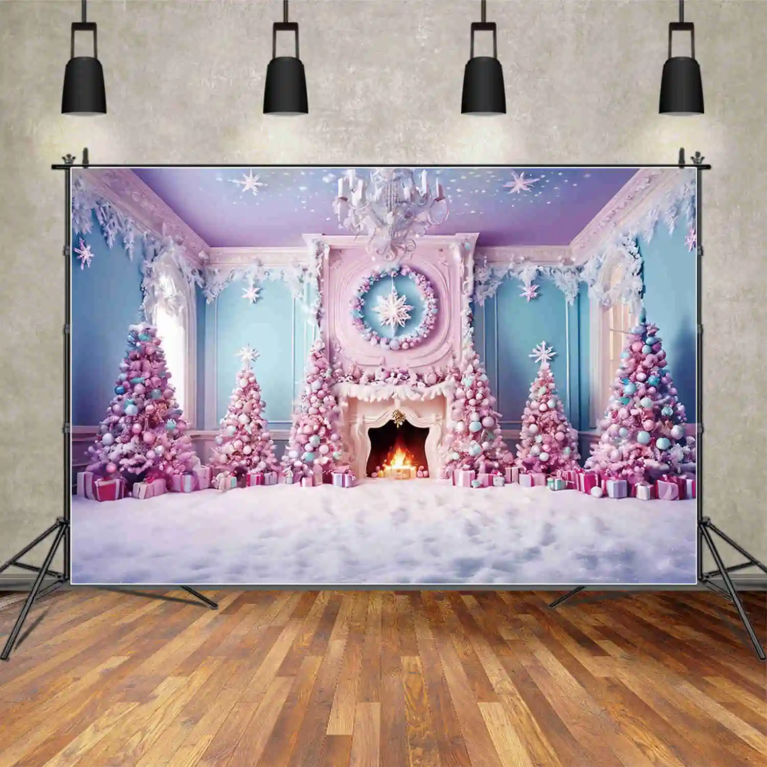 MOON.QG Purple Christmas Christmas Tree Background Children Frozen Ornamented Snow Tree Backdrops Party Photography Supplies