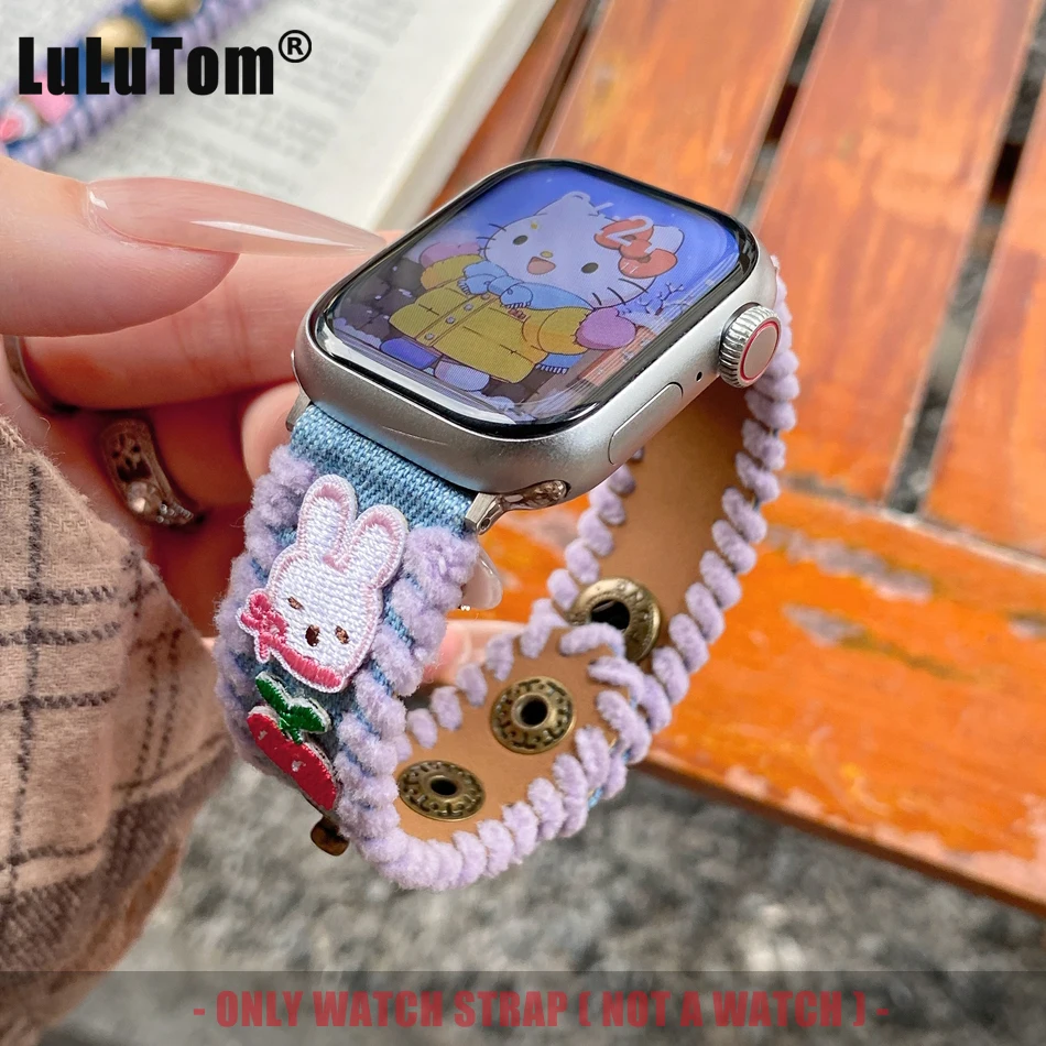 Bear Rabbit Strap For Apple Watch Band 46mm 38 40 41 42 44 45 49mm iWatch Series 10 UItra 2 9 8 7 6 5 SE Fashion Denim Bracelets