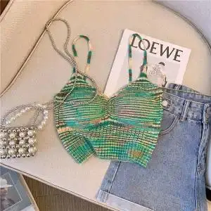 

Striped knit vest paired with strapless fashion jacket