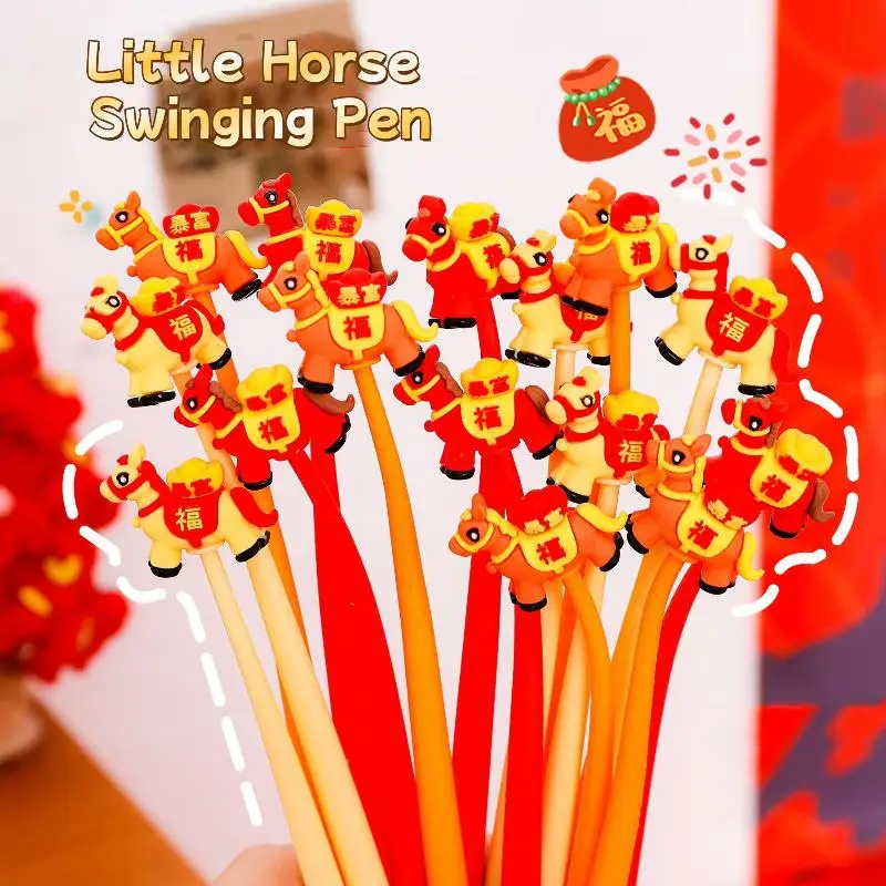 

3Pcs Cute Cartoon Pony Swinging Gel Pen Horse Year Stationery Pen Neutral Pen Student Kids School Writing Stationery Supplies