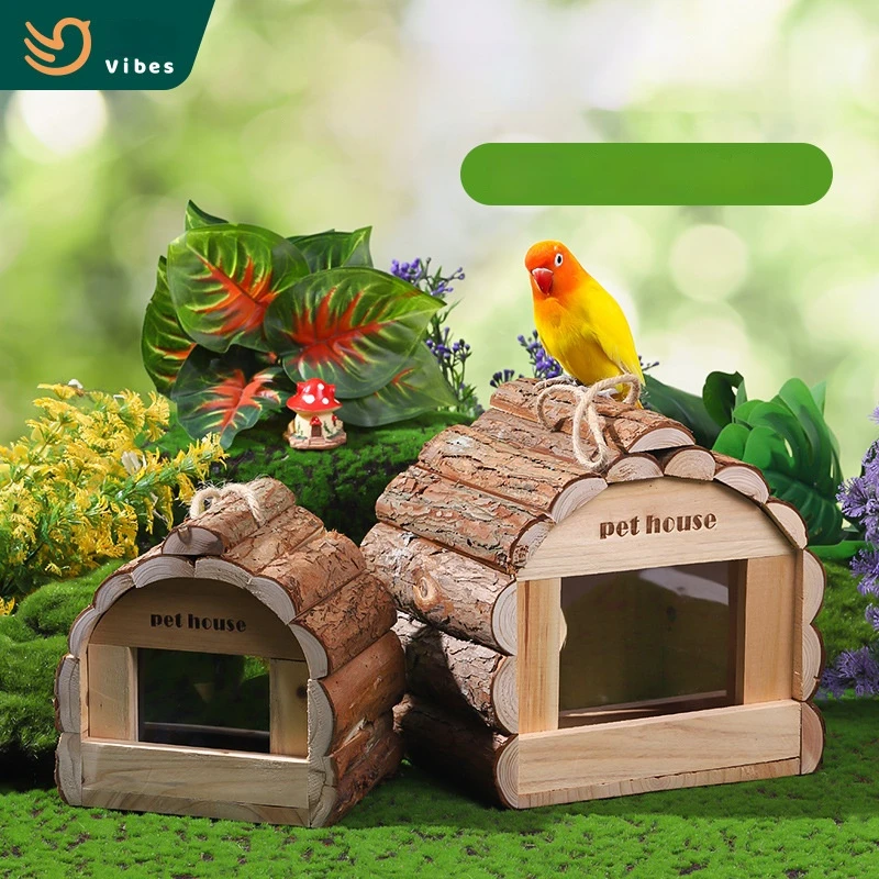 Wood Bird Nest Box for Outside Wooden House Cage Finch bird Cardinals Hanging Birdhouse Canary Pigeon Quail smart feeder