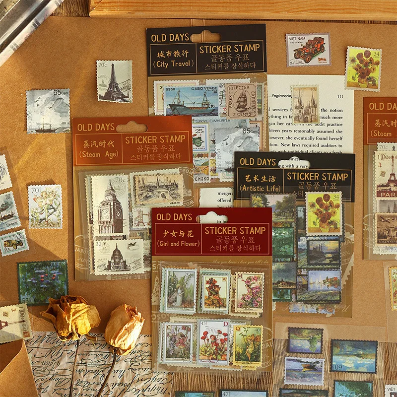 MOHAMM 4 Sheets Renaissance Industrial Era European Style Stamp Sticker Package Material
