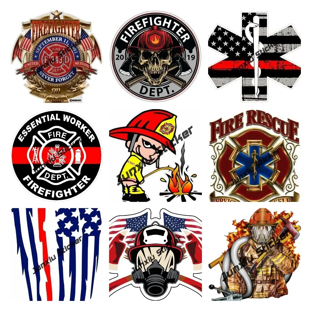 

American Firefighter Flag Sticker Fire Department Decal Full Color Firefighter with Axes Decal Star of Life First Responder PVC