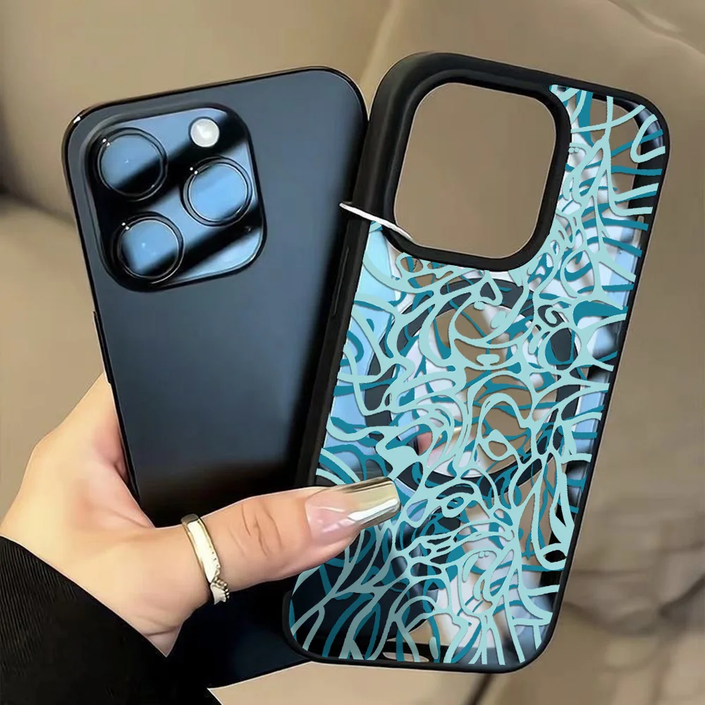 Simple Blue Water Ripple Phone Case For iPhone 17 Pro Case iPhone 16 15 13 12 11 14 18 Pro Max For Magsafe Matte Magnetic Cover