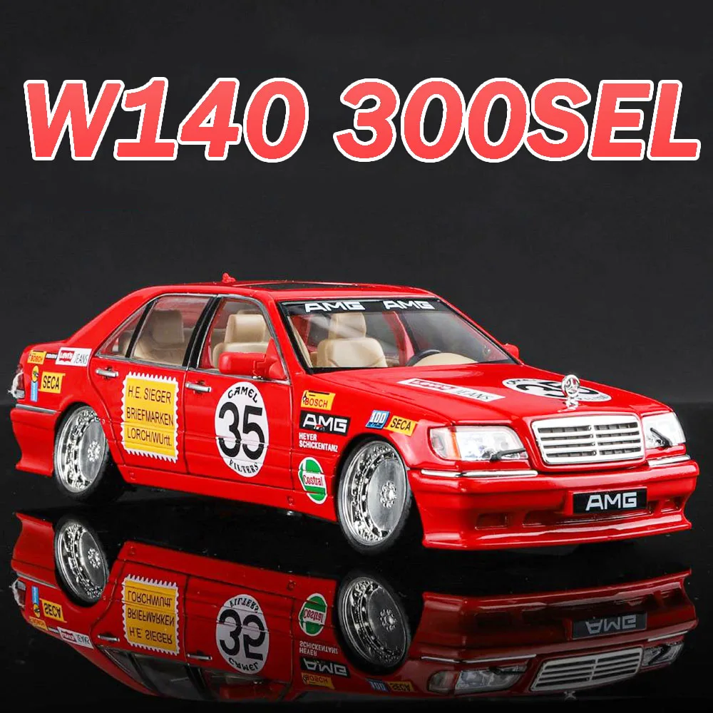 Modèle de voiture jouet en alliage moulé sous pression, échelle 1:24 W140 300SEL 320SEL, son et lumière, portes ouvertes, Absorption des chocs, cadeaux pour garçons