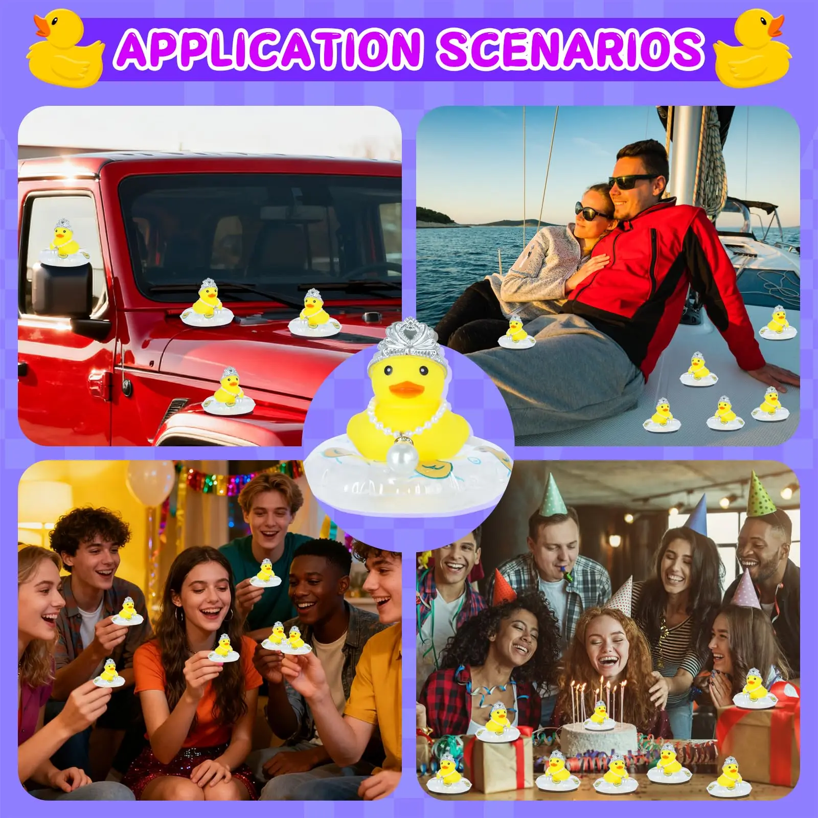 Rubber Ducks with Crown - Small, Yellow, Floating, Squeaky Bathtub Toys for Girls Boys Shower, Holiday