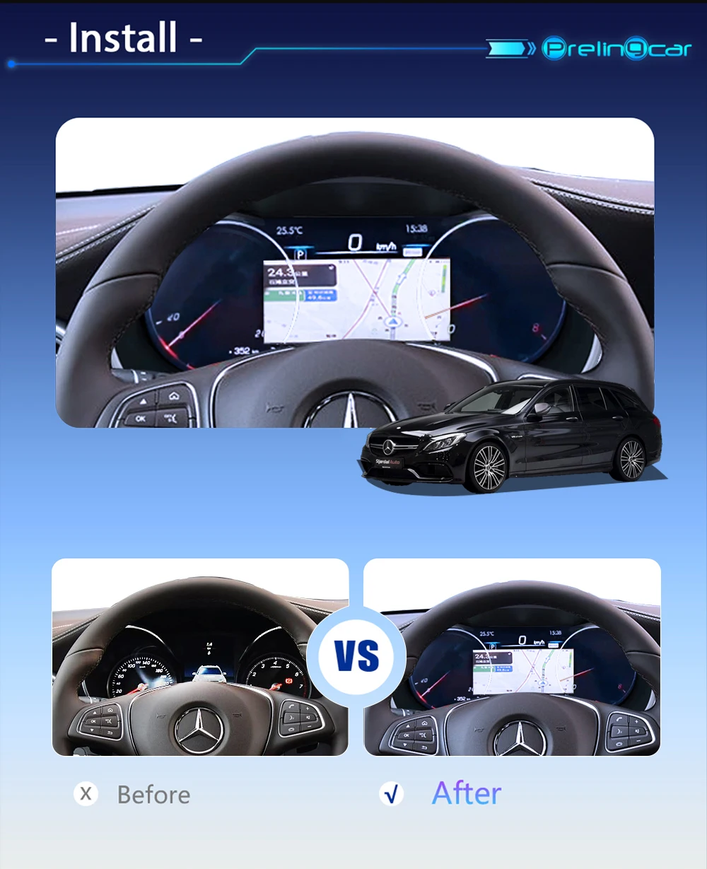 Wowuseful LCD-Digital-Armaturenbrett für Benz C117 GLC S205 W205 W253 15-18 Android-Navigations-Radio-Player Cockpit-Panel – Detail 11