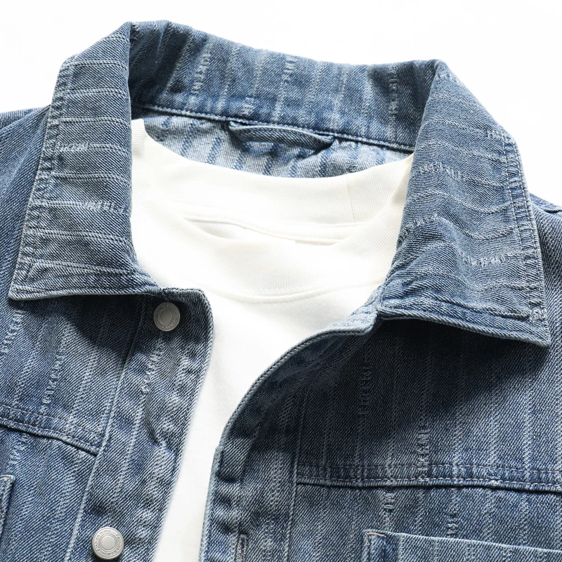 قميص دينم مخطط من قماش الجاكار الأمريكي ثقيل الوزن للرجال لعام 2025 - سترة قميص كبيرة الحجم بأكمام طويلة لربيع/خريف