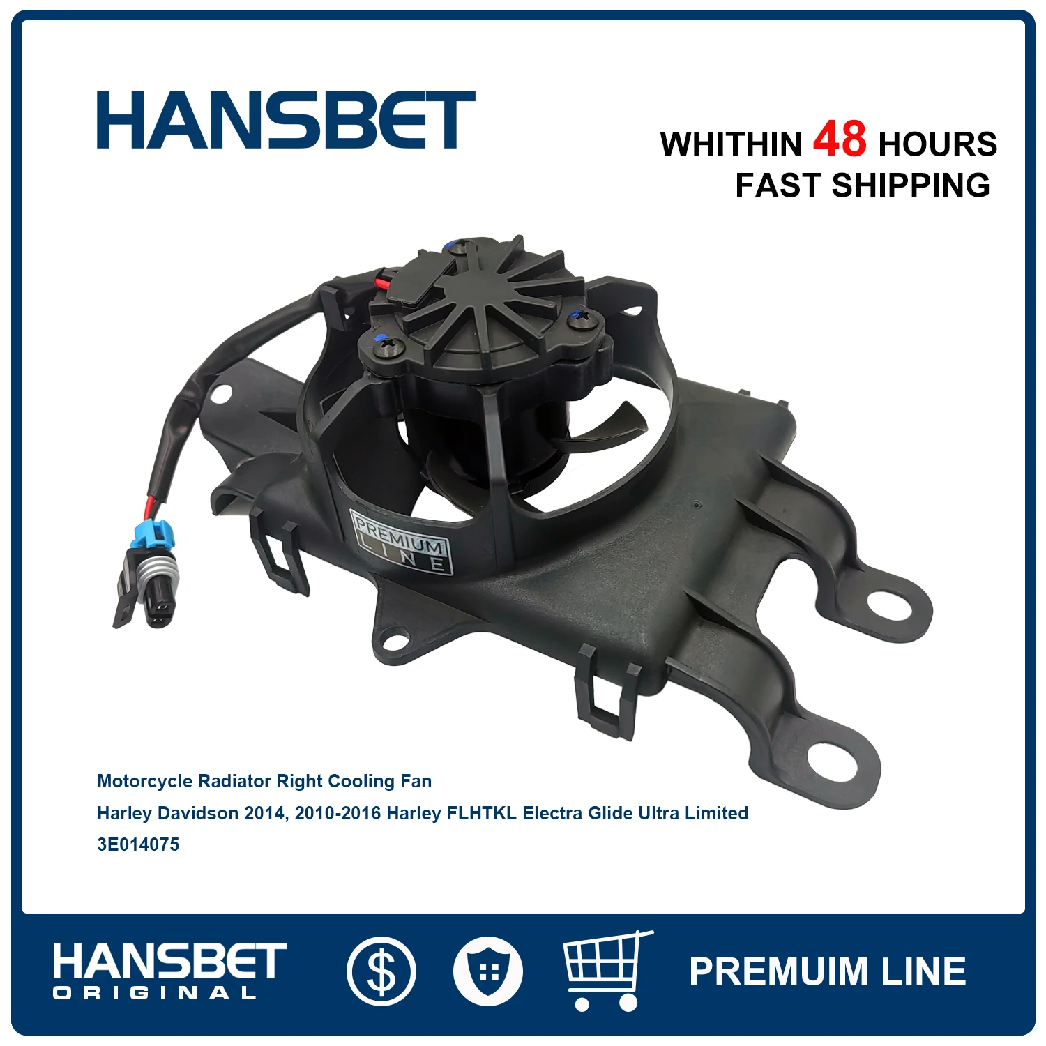 

Вентилятор охлаждения радиатора мотоцикла, правый, 3E014075, подходит для Harley Davidson 2014, 2010-2016 Harley FLHTKL Electra Glide Ultra Limited