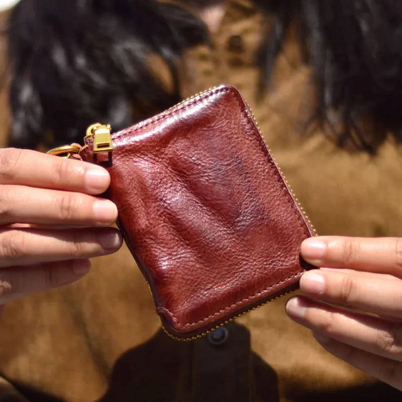 AETOO Original design retro folding short zipper money bag top layer cowhide zipper money clip men and women's national fashion