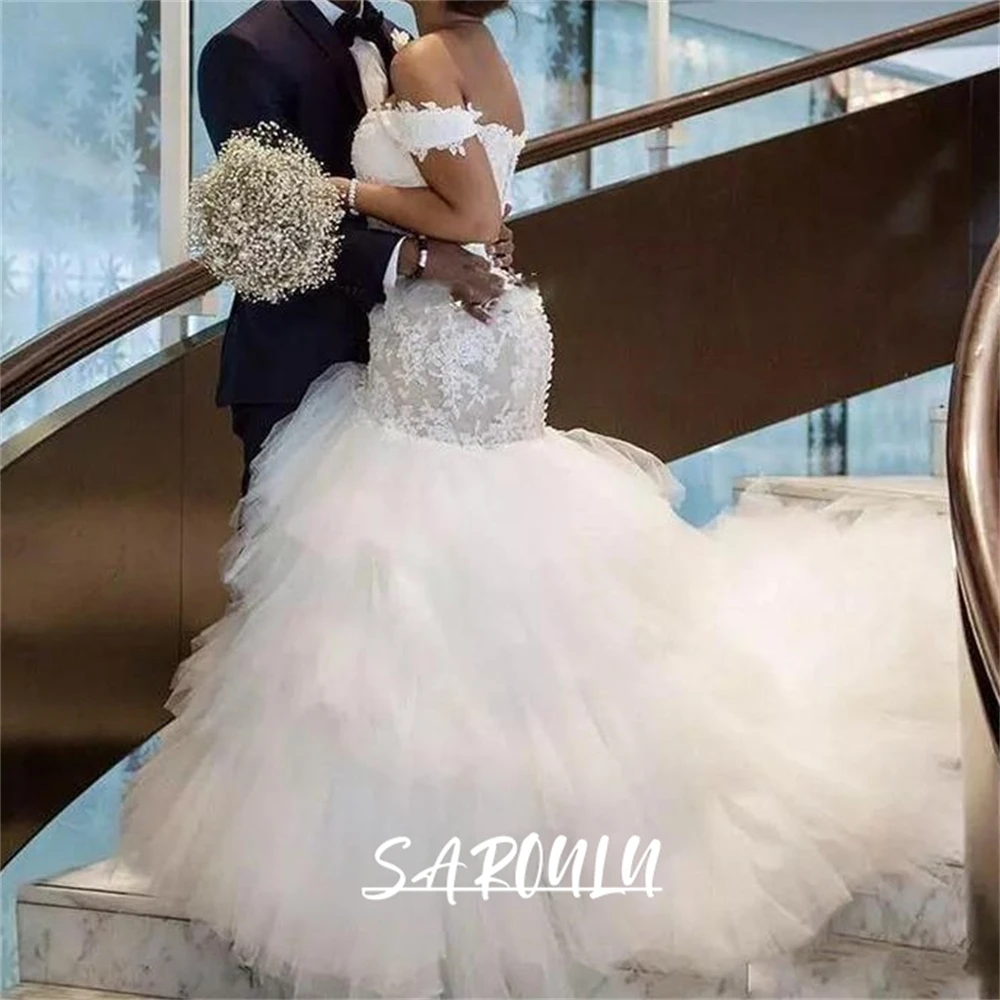 

Multy Layers Fit-and-Flare Wedding Dress for Women, 2025 New Lace Long Bride Dresses Off the Shoulder Sleeves Customized Bridal