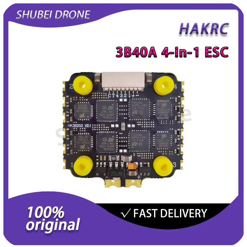 HAKRC 3B40A 4-in-1 ESC 40A BLHeli_S 2-6S LiPo Stackable Electronic Speed Controller for FPV Racing Drone Quadcopter 20x20mm