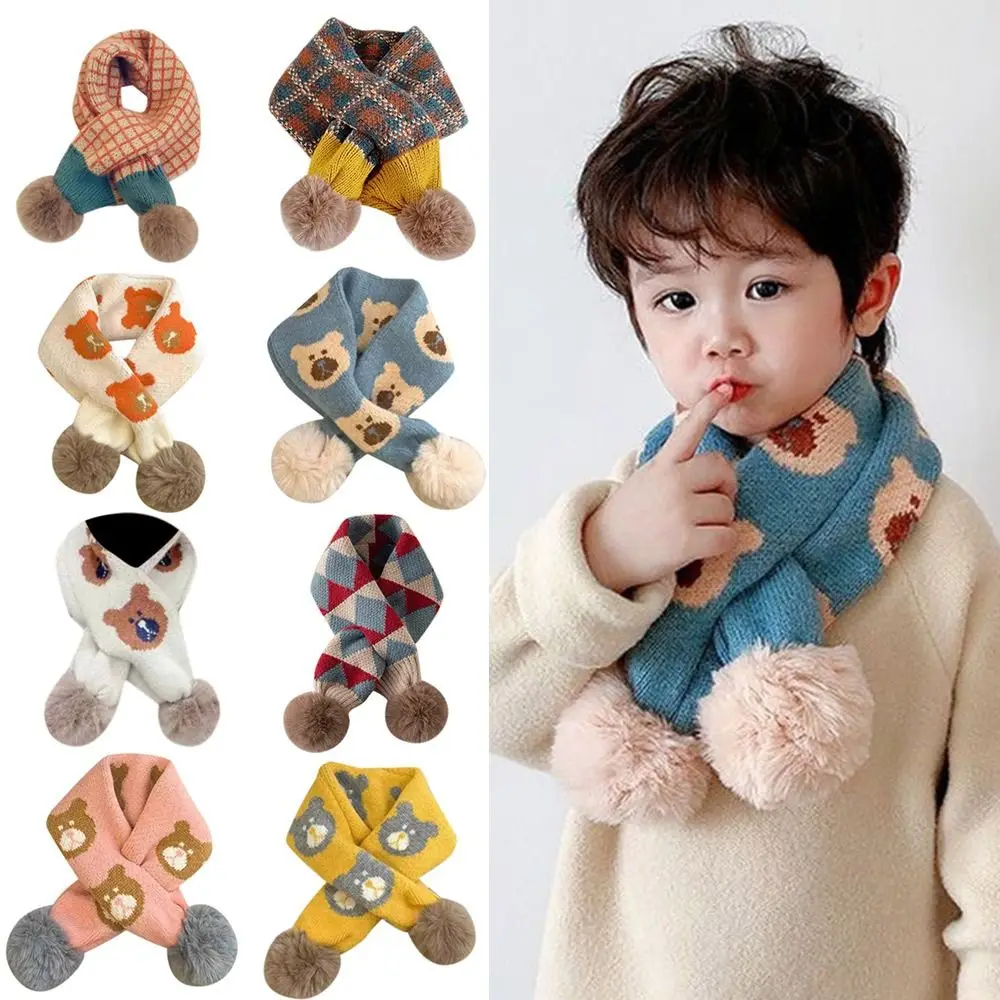 Cartoon Kids Baby Winter Knitting Scarf Boys Girls Snap Fastener Children Thermal Neck Warmer Bib Snood Cowl Tube