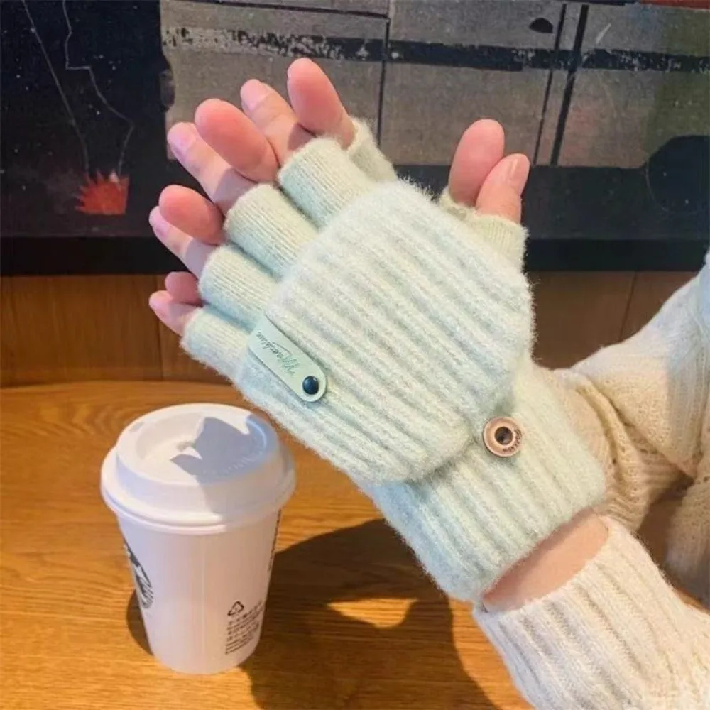 New Thickened Knitted Gloves Keep Warm Open Flip Cold-proof Gloves Windproof Touch Screen Winter Mittens Women Men