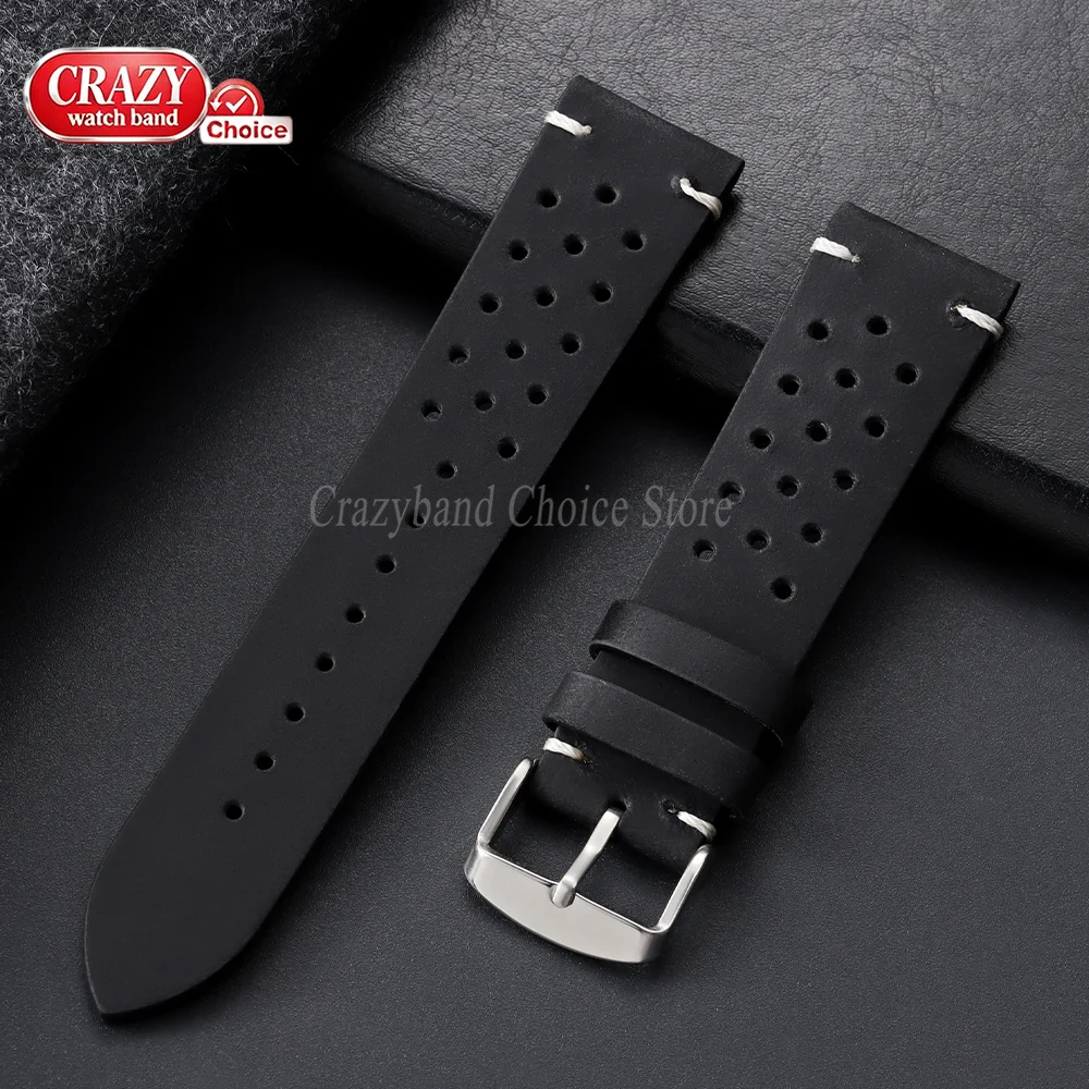 18/19/20/21/22mm 24mm Vintage Atmungsaktives Poröses Leder-Uhrenarmband Business Braun Schwarz Universelle Uhrenarmbänder Damen Herren Armband – Detail 11