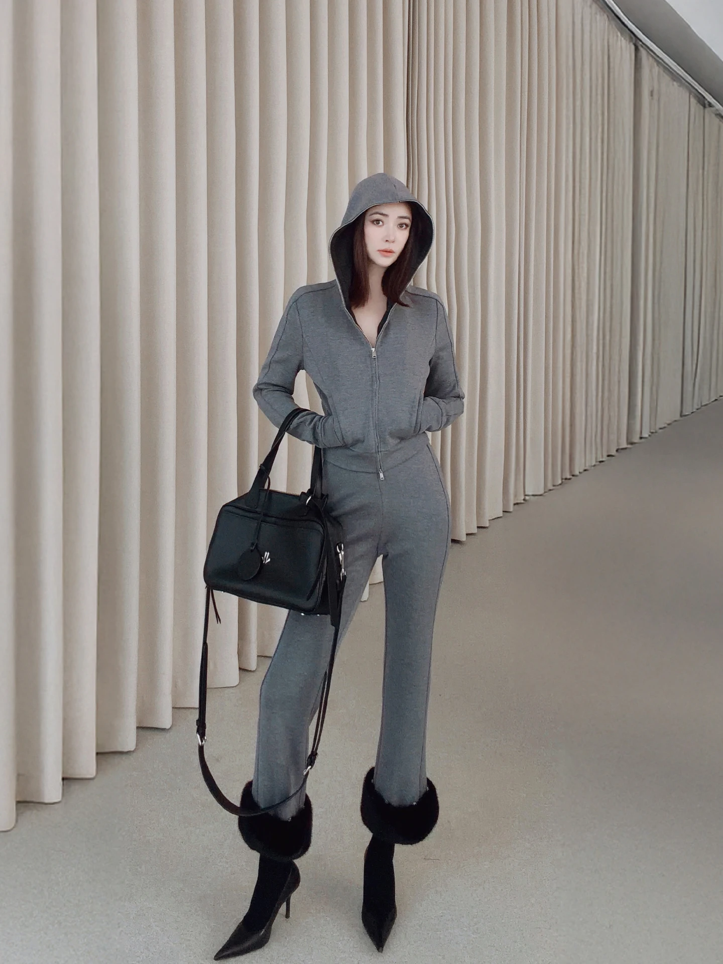 

Комплект Dismanling: худи на молнии и повседневные расклешенные брюки с высокой талией, утягивающие, спортивные, из двух частей, женские, модные, осень-весна