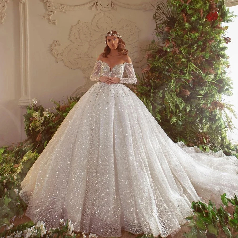 Elegant Ball Gown Wedding Dress 2024 Long Sleeve Lace Beaded Appliques Bridal Gowns Customized High Quality Womens Dresses