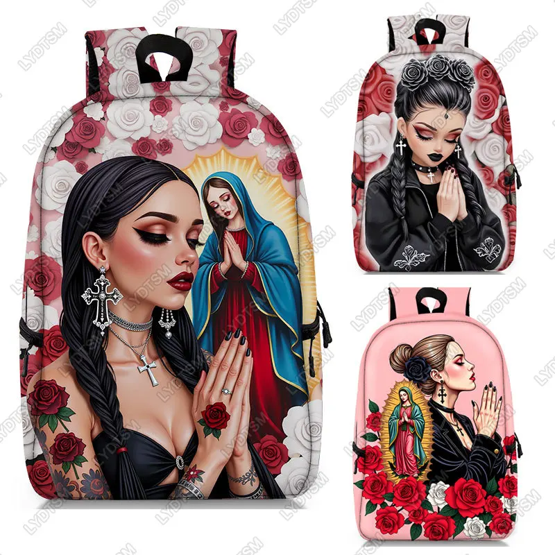 

Gothic Women Prayer Virgin Mary Graphic Backpack Women Rucksack Student School Bags for Teenager Daypack Laptop Backpack Bookbag