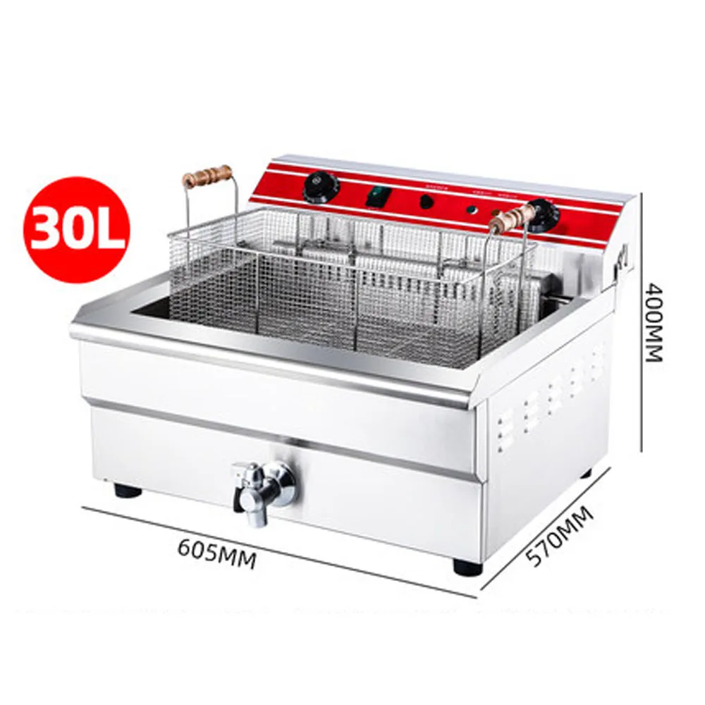 30L Commercial Electric Fryer Potato Tower Machine French Fries Fritters Deep Fryer Frying Machine with Oil Drain Faucet