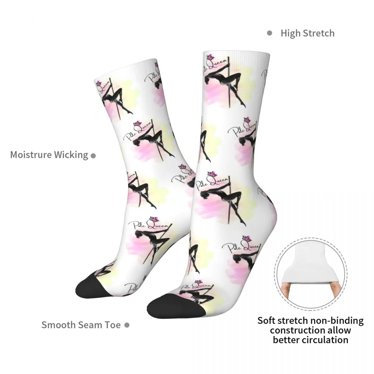 Pole Queen, Pole Dance Socks Harajuku Super Soft Stockings All Season Long Socks Accessories for Unisex Gifts