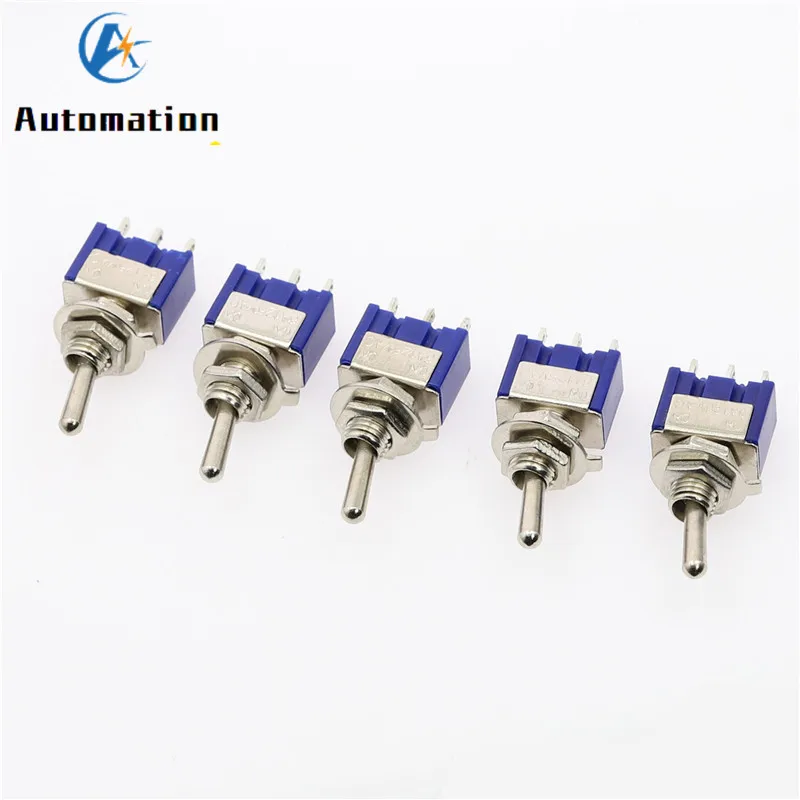 5Pcs Miniature Lever  Toggle Switch Single Pole Double Throw ON-OFF-ON /ON-ON 120VAC 6A 1/4 Inch Mounting MTS-102 103 202 203