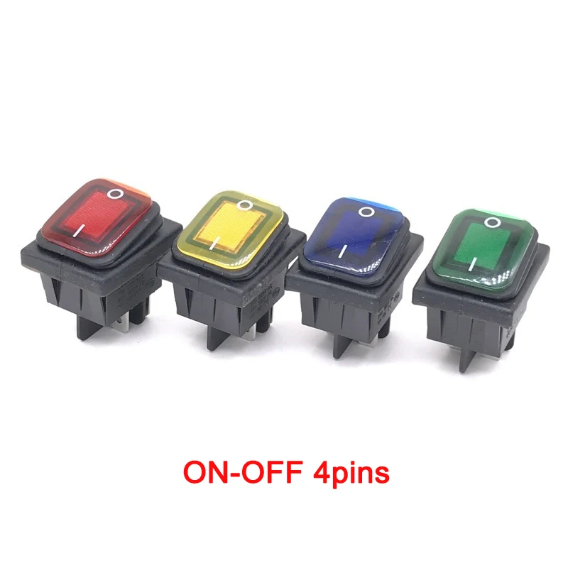 Heavy Duty Waterproof Rocker Switch 12V Red LED 220V Light Illuminated 16A 250V AC KCD4 DPST Switch 4pin ﻿