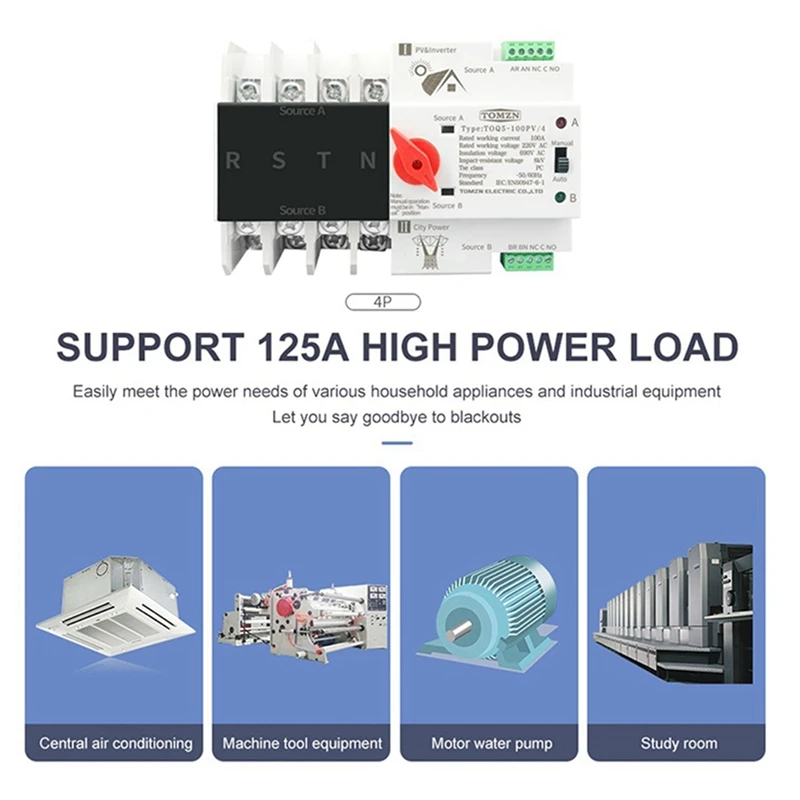 2X Din Rail 4P ATS Dual Power Automatic Transfer Switch Electrical Selector Switches Uninterrupted Power 100A