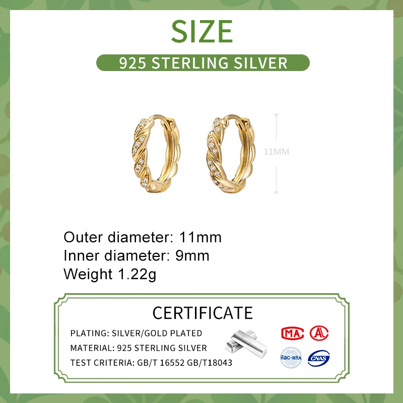 INZATT Trendy Real 925 Sterling Silver Threaded zircon Round Hoop Earrings For Women Classic Fine Jewelry Geometric Accessories