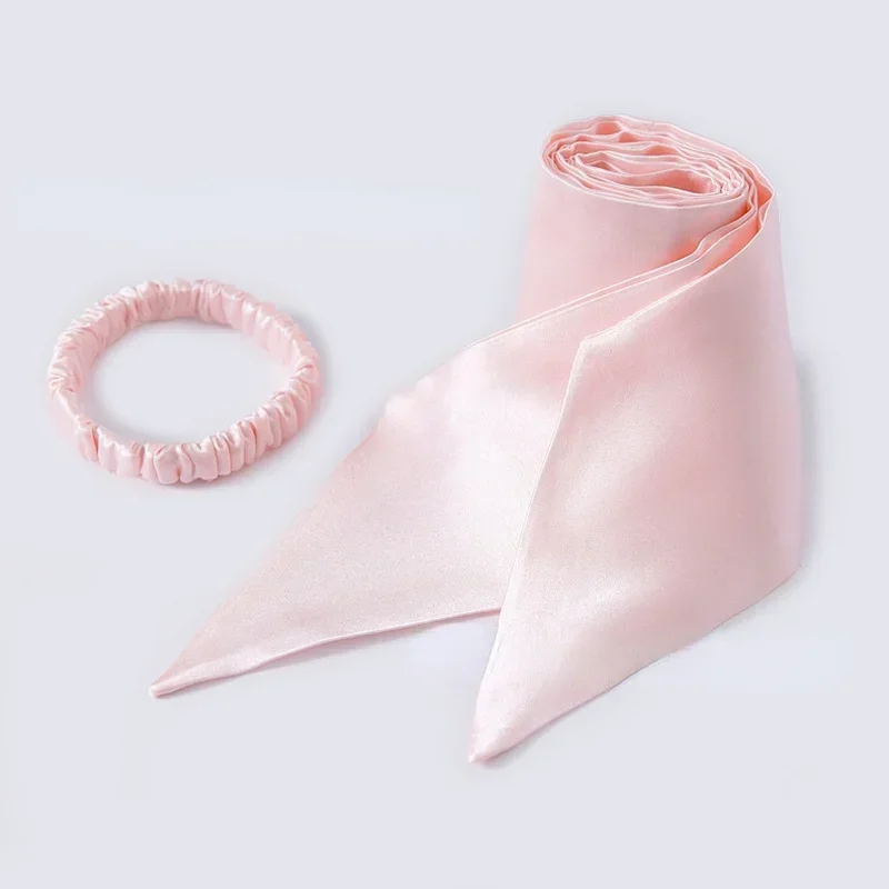 Korean Mulberry Silk Scrunchies Bows Long Ribbon Hairbands Head Bands Pure Silk Elastic Bow Hair Ties Black Champagne Hair Bands