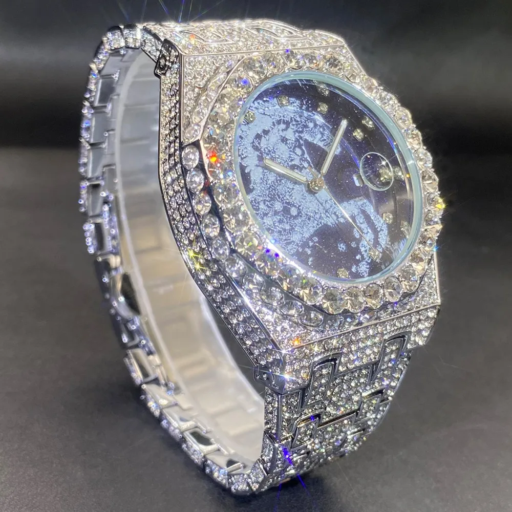 2026 Hip Hop Mens Quartz Watches MISSFOX Automatic Date Iced Wristwatch Fashion Diamond Jewelry Year Of The Horse Watch For Man view 2