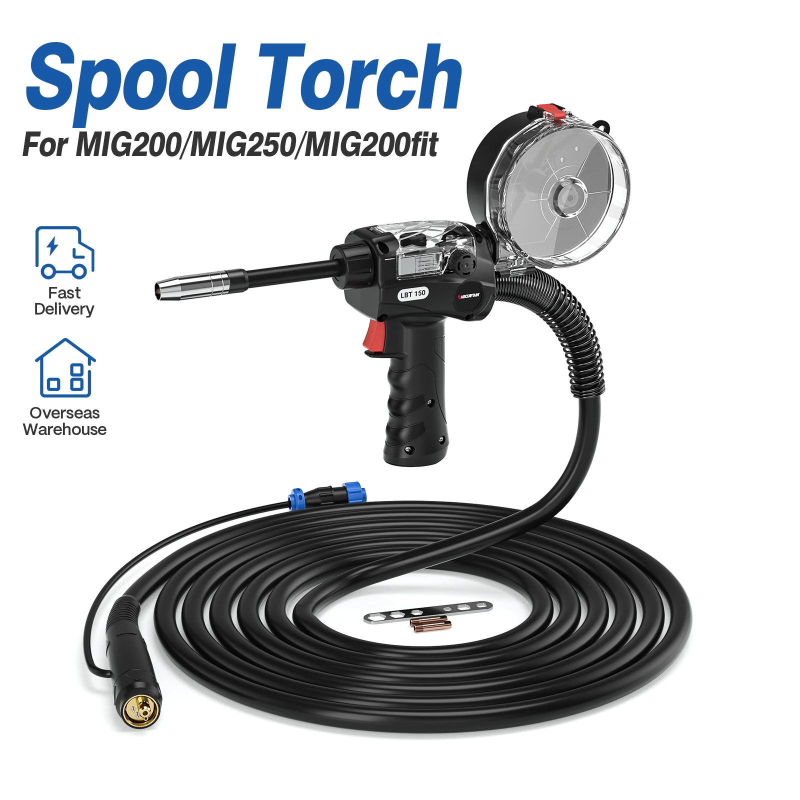 Torche à bobine en aluminium MIG MAG 150A 3m, pistolet à bobine de soudage, connecteur Euro pour ARCCAPTAIN MIG200 MIG200FIT