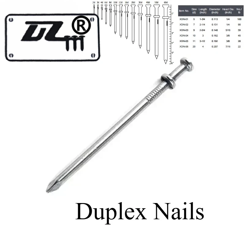 

Duplex Nails Polished Double Headed Nail for Wooden Decoration Smooth Shank Construction Furniture Installation Walls Fasteners