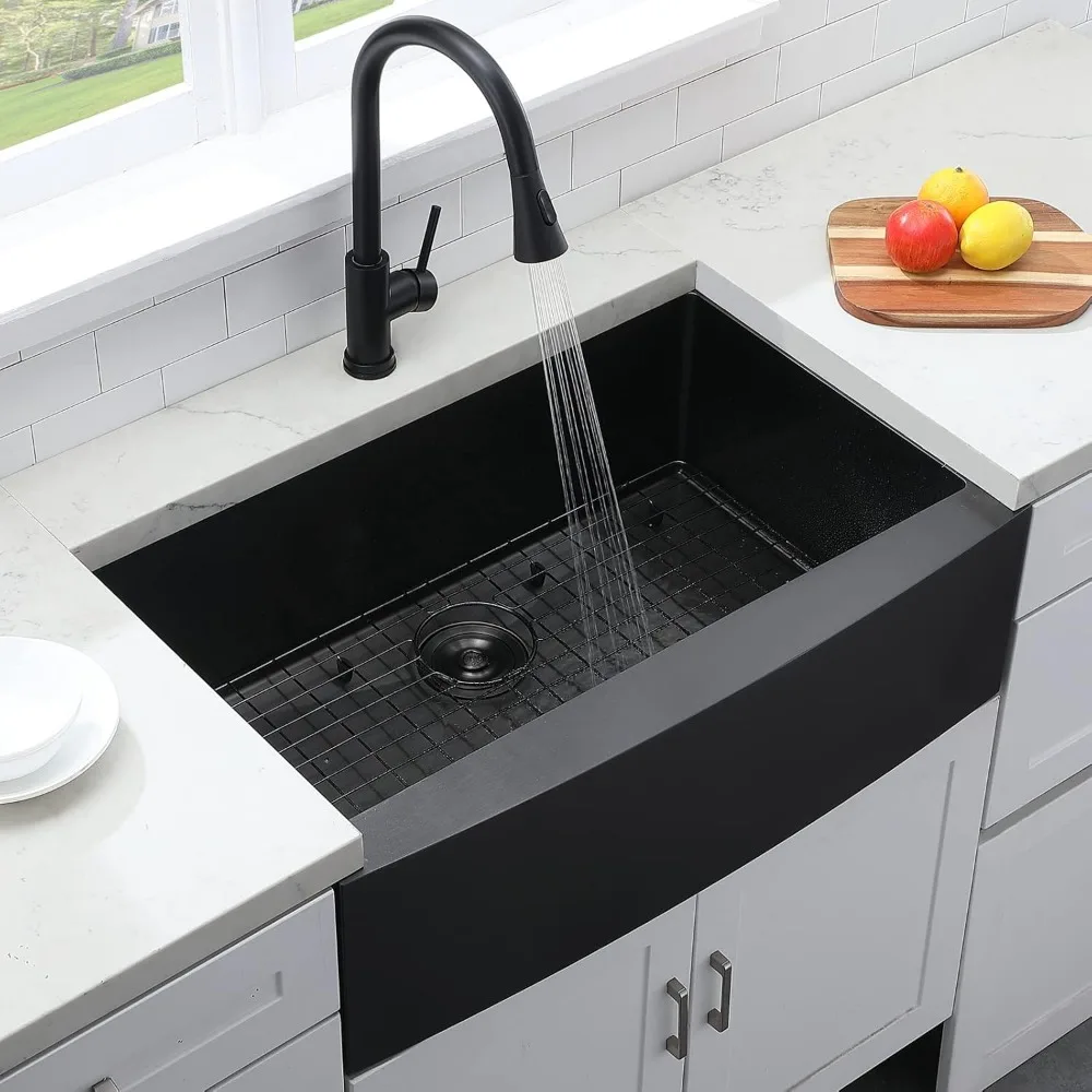 อ่างล้างจานสแตนเลสแบบติดตั้งใต้เคาน์เตอร์ทรงฟาร์มเฮาส์แบบชามเดี่ยว 33 นิ้ว