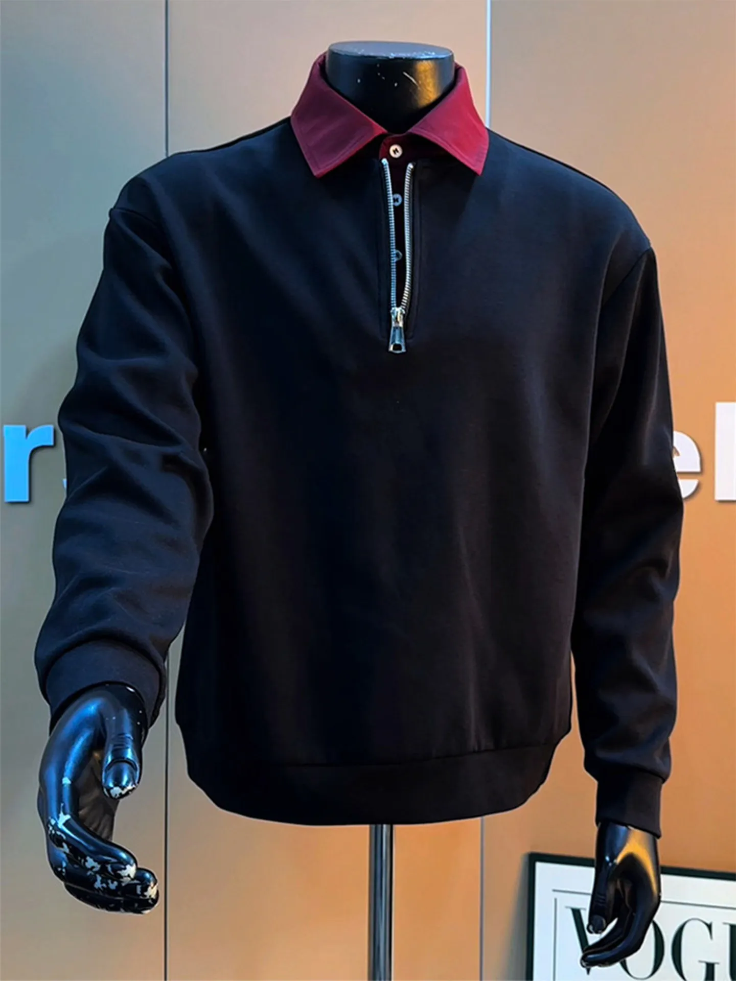 

Мужская толстовка Bla f Zipper с эффектом двухслойности, весенняя, в американском стиле, с контрастными вставками, воротником-поло, длинным рукавом, молодежная, повседневная.