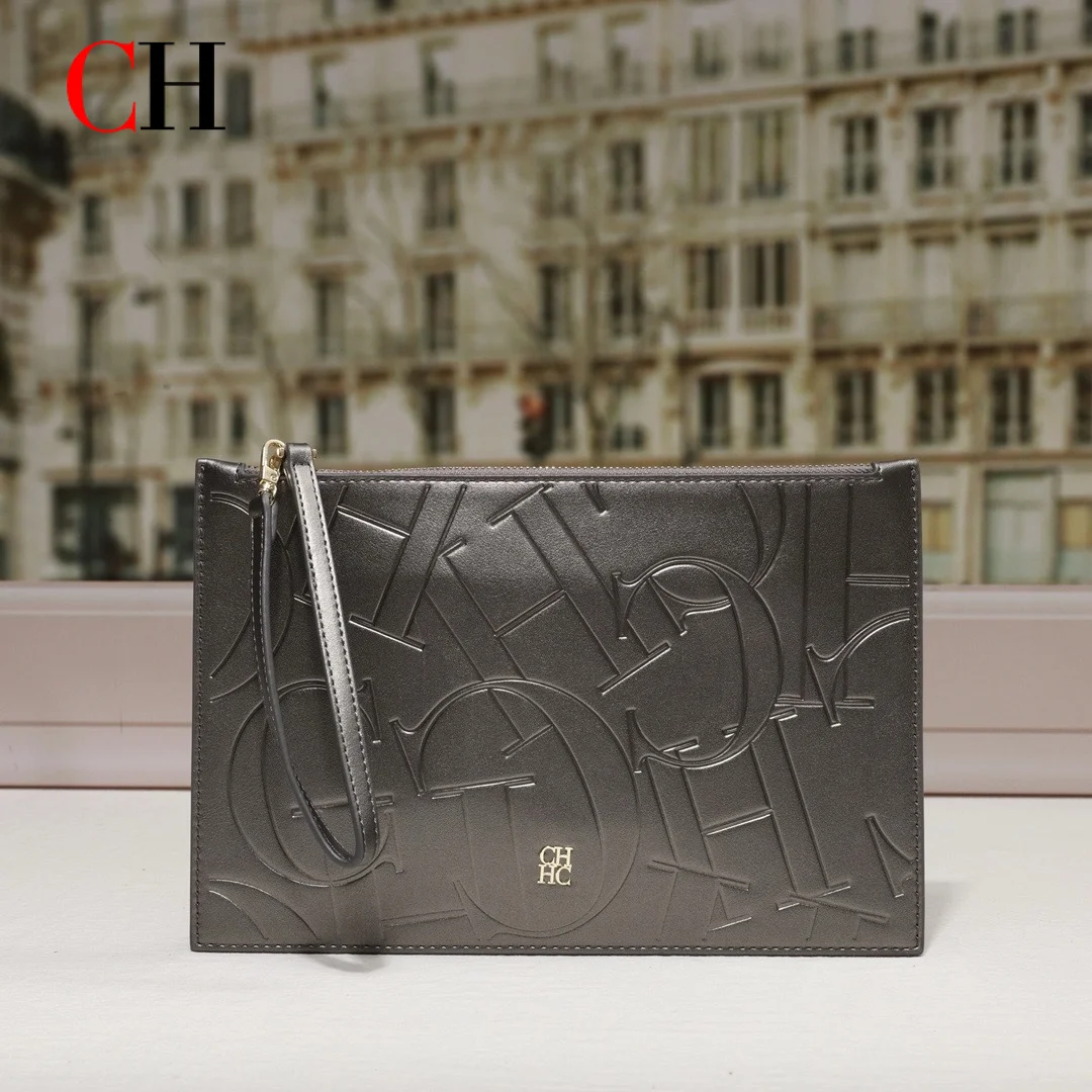 CH Women Clutch Bag Embossed Letter Pattern PU Leather Wristlet Handbag Zipper Envelope Purse Fashion Daily Evening Party Wallet