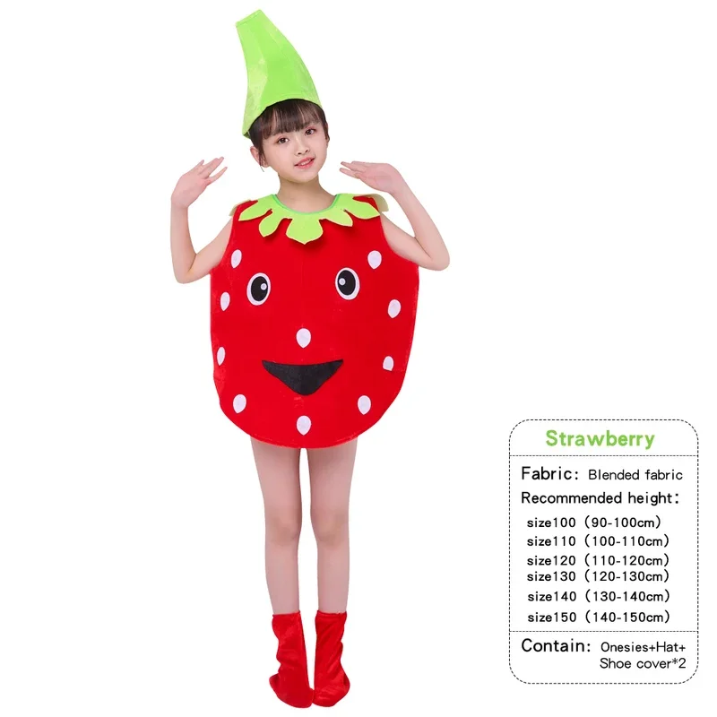 Costumes de performance solaire cool avec chapeau pour enfants, fruits et légumes, tenue de fête d'anniversaire pour garçons et filles, été