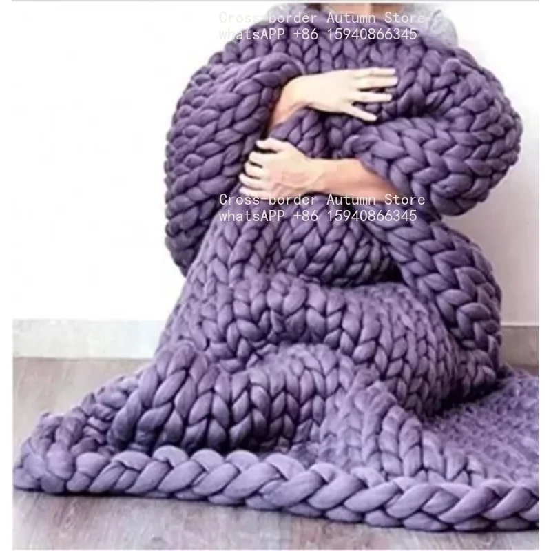 Soft Warm Large Handmade Coarse Knitted Wool Throw Blanket Comfort Decorative Sofa Bed Cover Blanket