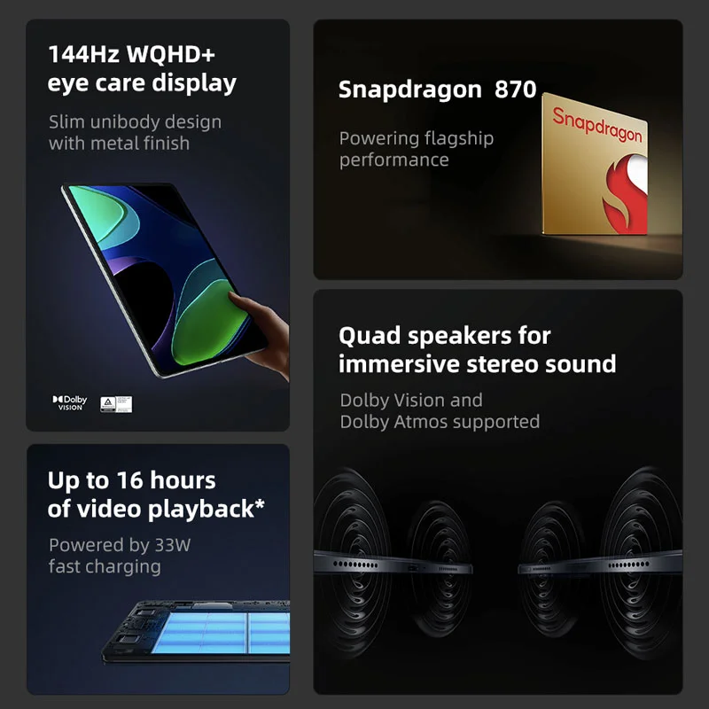 Xiaomi-Tablet pad 6,グローバルバージョン,snapdragon 870プロセッサ,128GB, 256GB, 144hz,wqhd,11インチ画面,8840mahバッテリー,33w,6
