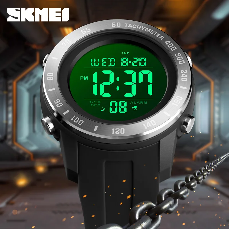 SKMEI 1524  2 Time LED Digital Wristwatches Mens Waterproof Chrono Count Down Male Hour montre homme Big Dial Sport Men Watch