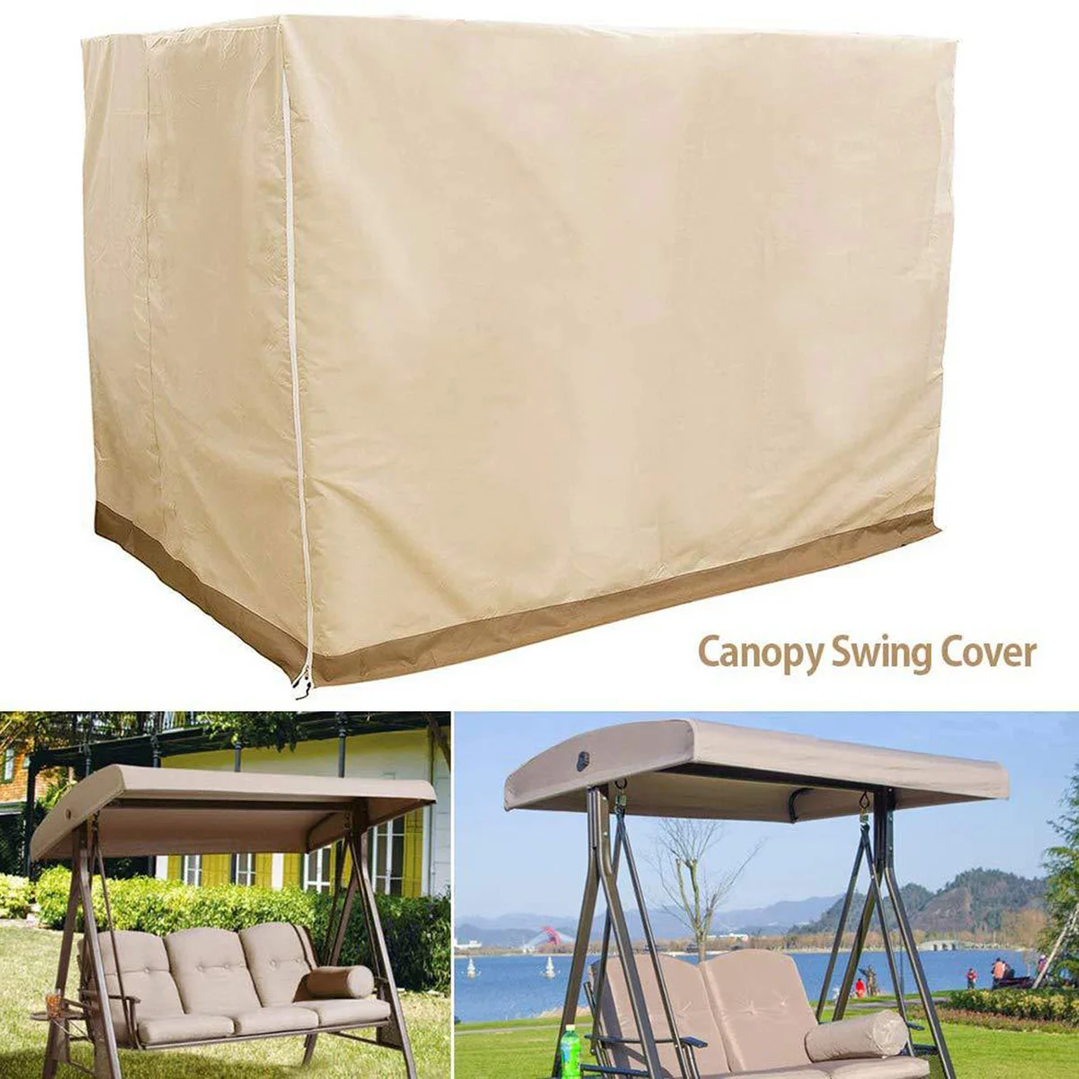 Waterproof Outdoor Hanging Chair Protective Cover Garden Swing Cover Creative Chair Cover (Beige and Coffee)