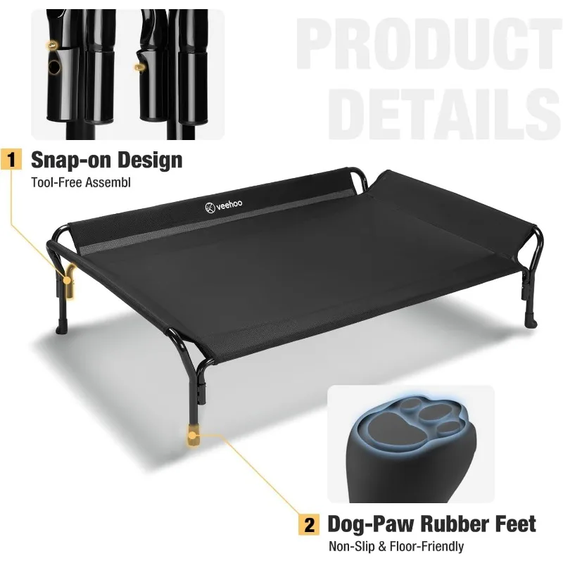 Cama elevada para cães com resfriamento, camas para cães grandes, cama elevada para cães com guarda-corpo e encosto de cabeça inclinado, durável e respirável